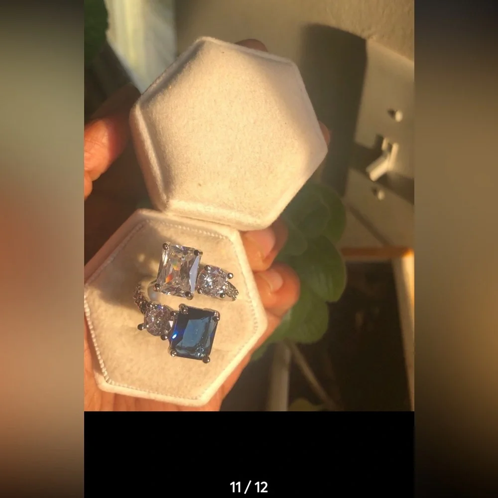 - Sapphire 3CT square cut 925 stamped swarovski elements adjustable ring